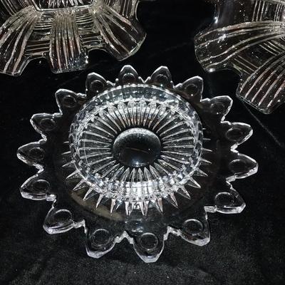 2 UNIQUE GLAASS SERVING BOWLS AND A CRYSTAL CHEESE DISH