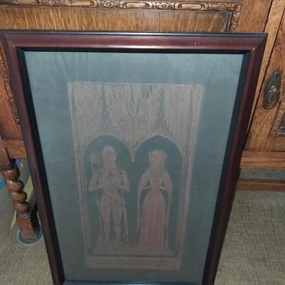 FRAMED BRASS RUBBING PICTURE