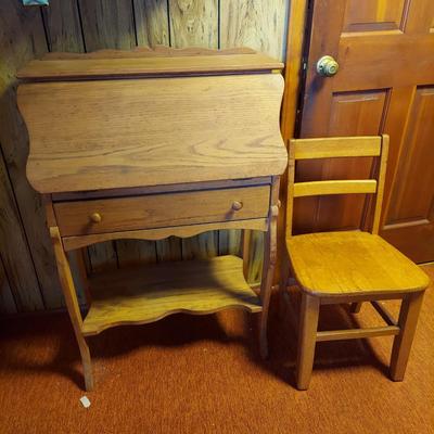 Vintage Secretary Desk and Solid Wood Chair (K-BBL)
