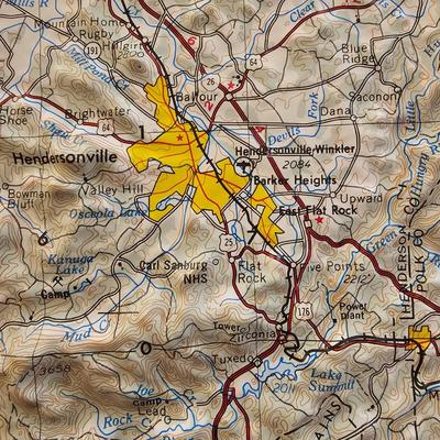 Topography Map, Artist Signed WNC Books & Pottery (O-JS)