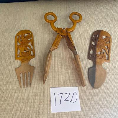 Vintage Wooden Salad Tongs and Utensils