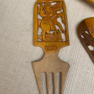 Vintage Wooden Salad Tongs and Utensils
