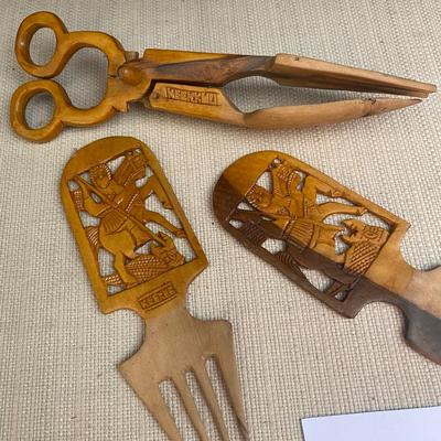 Vintage Wooden Salad Tongs and Utensils