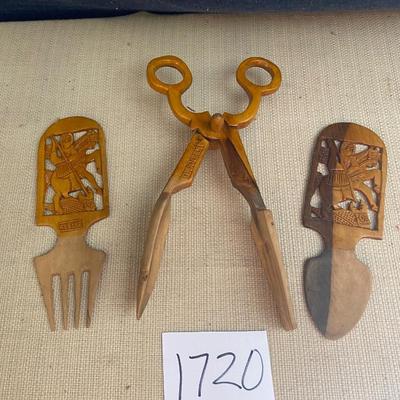 Vintage Wooden Salad Tongs and Utensils
