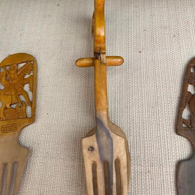 Vintage Wooden Salad Tongs and Utensils