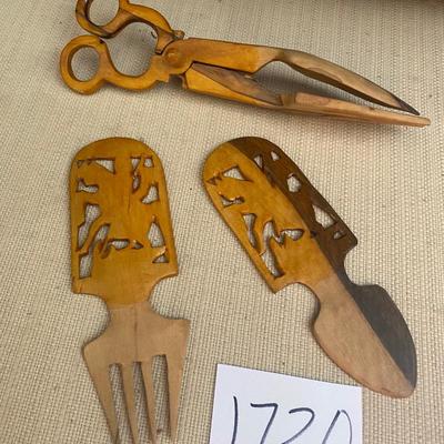 Vintage Wooden Salad Tongs and Utensils