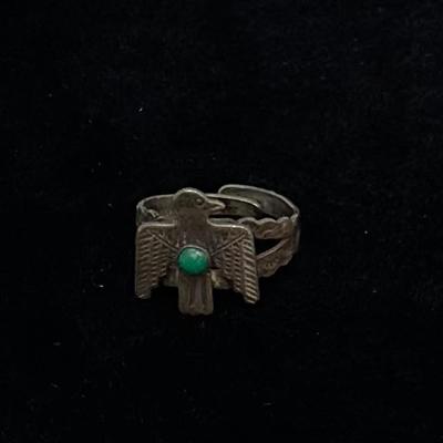 Silver Eagle Ring w/Green Turquoise Gem