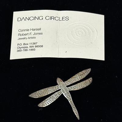 Dancing Circles Sterling Silver Dragonfly Pin
