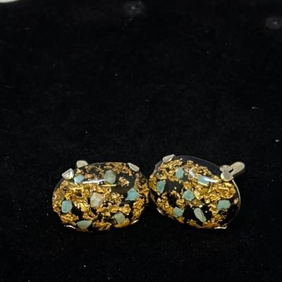 Turquoise and Gold Chips Cufflinks