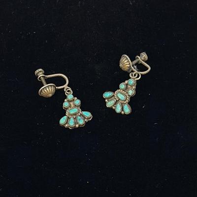 Turquoise and Sterling Silver Clip On Earrings