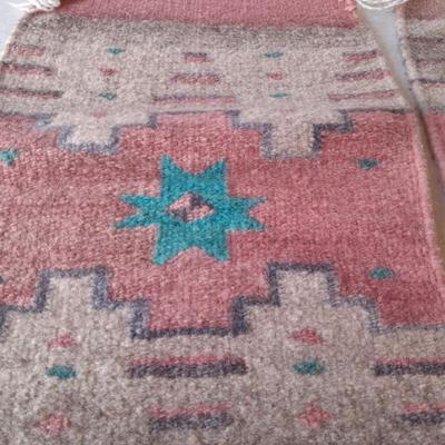 Two matching vintage wool loom woven small thick table rug runner