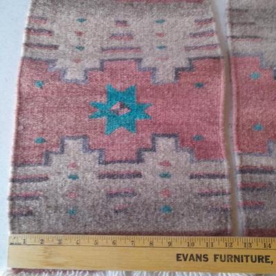 Two matching vintage wool loom woven small thick table rug runner