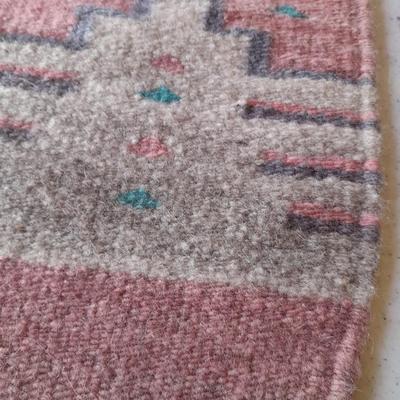 Two matching vintage wool loom woven small thick table rug runner