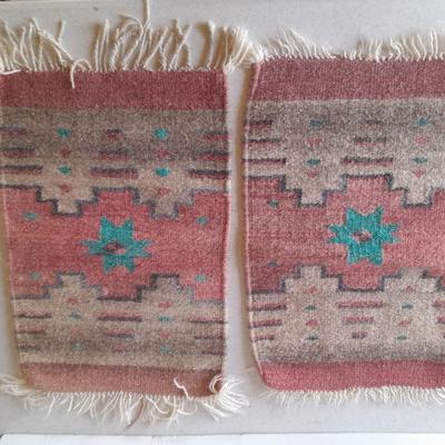 Two matching vintage wool loom woven small thick table rug runner
