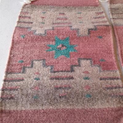 Two matching vintage wool loom woven small thick table rug runner