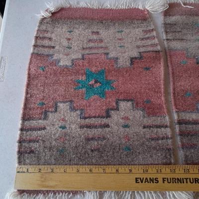 Two matching vintage wool loom woven small thick table rug runner