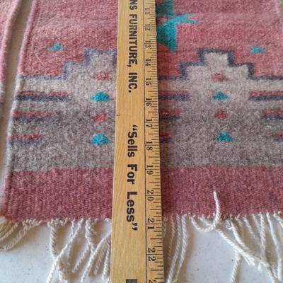 Two matching vintage wool loom woven small thick table rug runner