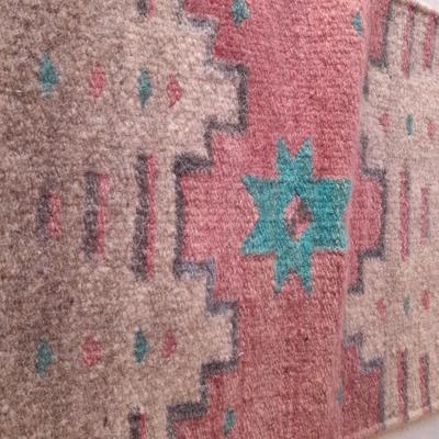 Two matching vintage wool loom woven small thick table rug runner