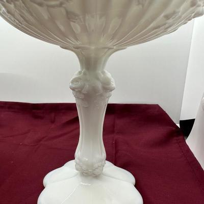 Two (2) Milk Glass Compote Candy Dish Bowls & (1) Vase