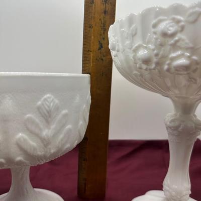 Two (2) Milk Glass Compote Candy Dish Bowls & (1) Vase