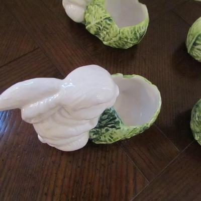 Set of Four Vintage, Hand Painted, Glazed Ceramic Rabbit Themed Sauce/Condiment Bowls- Made in Italy