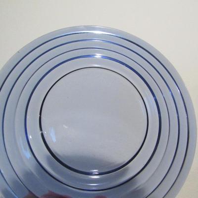 Set of Eight Blue Glass Round Plates- Approx 8 Inches in Diameter