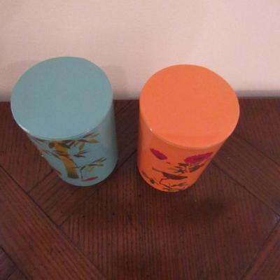 Two Vintage Metal Tins- Nice Coloring with Floral Motif- Approx 4 1/4