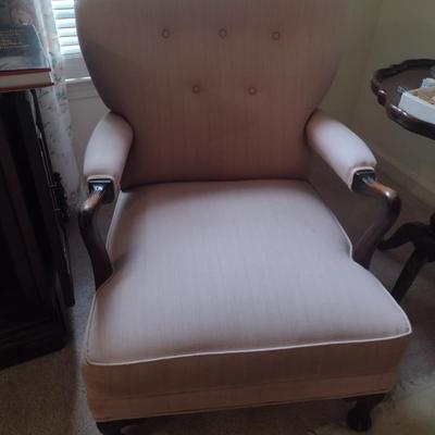 Vintage Mid-Century Linen Chair with Button Back