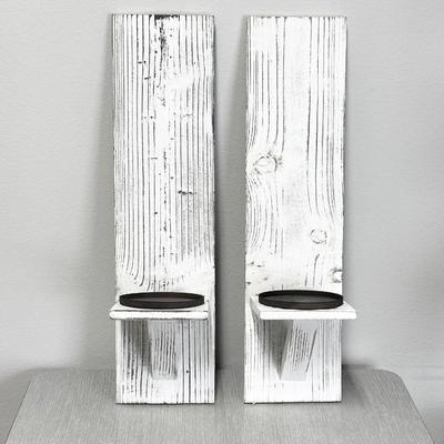 Pair (2) ~ Distressed Rustic Candle Wall Decor