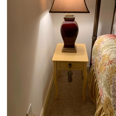 Two Vintage Solid Wood Laminated Yellow End Tables