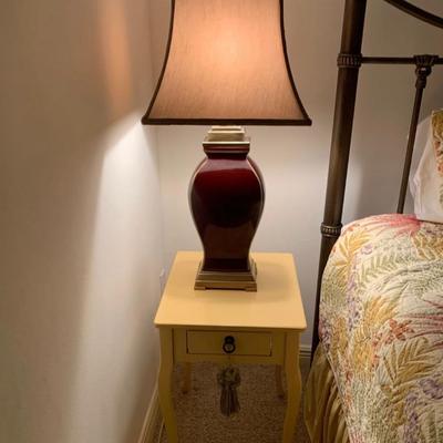 Two Vintage Solid Wood Laminated Yellow End Tables