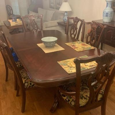 Stunning Solid Wood Antique Dining Table with Eight Chairs