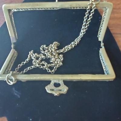 Antique Brass Glass Jeweled Purse Frame