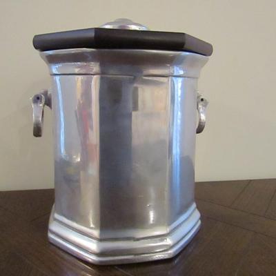Pewter Ice Bucket with Wooden Lid- Possible Wilton Armetale- Approx 8