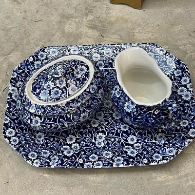 Vintage Royal Staffordshire England "Calico Blue" China Set