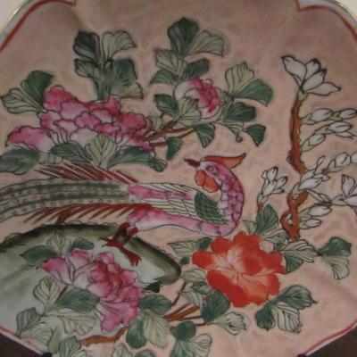 Hand Painted Asian Style Decorative Plate- Bird and Flowers- Approx 8 1/2