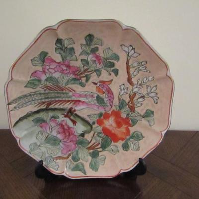 Hand Painted Asian Style Decorative Plate- Bird and Flowers- Approx 8 1/2