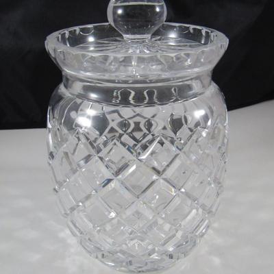 CESKA Biscuit Barrel Covered Crystal Jar Signed with Lid- Approx 6 1/2