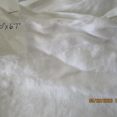 #6 Natural colored crocheted tablecloth 82"x53"and white tablecloth 120"x67"