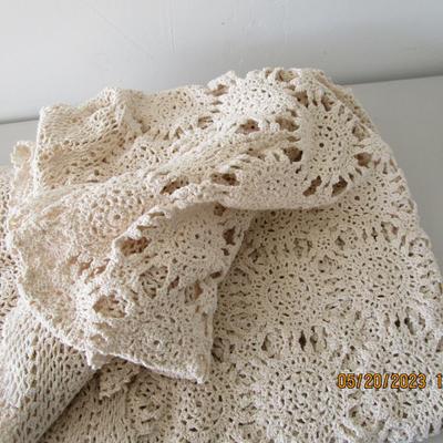 #6 Natural colored crocheted tablecloth 82"x53"and white tablecloth 120"x67"