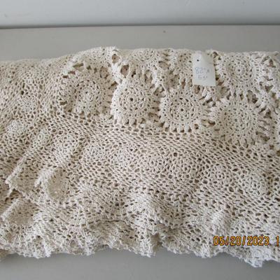 #6 Natural colored crocheted tablecloth 82"x53"and white tablecloth 120"x67"