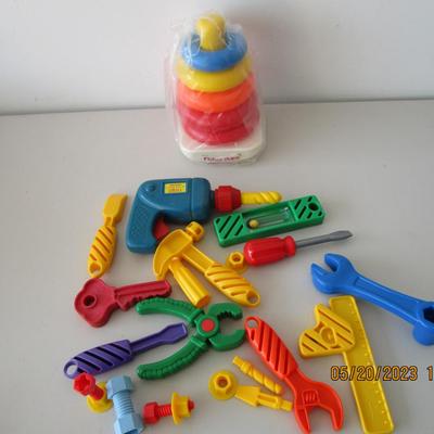 #12 Toddler play tools and Fisher Price stacking toy