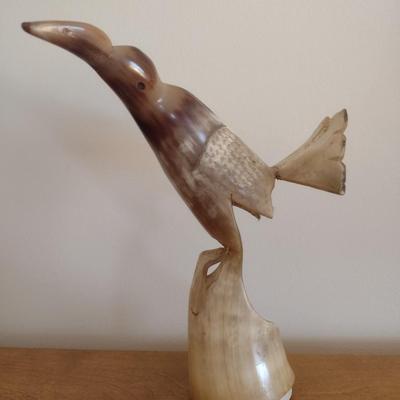 Carved Bird from Cow Horn Statuette