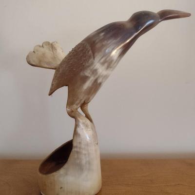 Carved Bird from Cow Horn Statuette