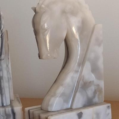Pair of Marble Carved Horse Head Bookends