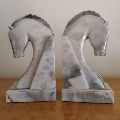 Pair of Marble Carved Horse Head Bookends