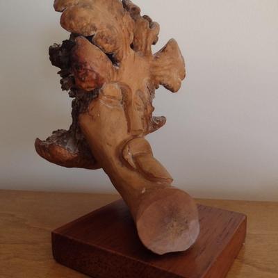 Carved Parasite Wood Tribal Bust on Wood Base