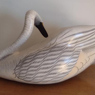 Large Wood Carved Swan Signed by Artist J. T. Coronel