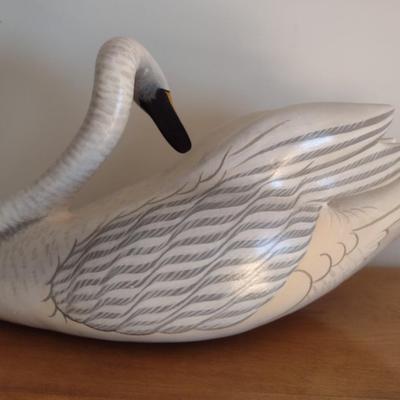 Large Wood Carved Swan Signed by Artist J. T. Coronel