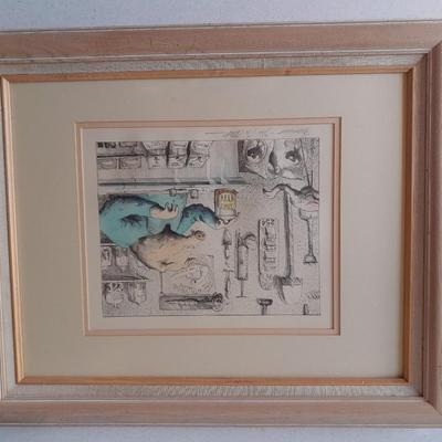 "Farmicist" signed numbered and framed art 71/100 Bo Steck? Pharmacist Pharmacy pig